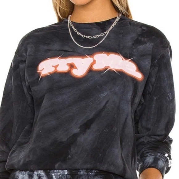Sami Ryan Revolve Crewneck Sweatshirt Try Me Black Tie Dye NEW. - Picture 2 of 8